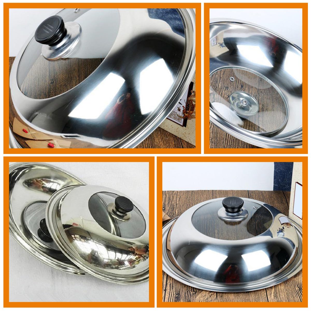 Couvercle de Poêle en Acier Inoxydable 34 CM Couvercle de Casserole en Métal Résistant à la Chaleur Compatible avec Plusieurs Feux Anti-Éclaboussures Accessoires de Cuisine