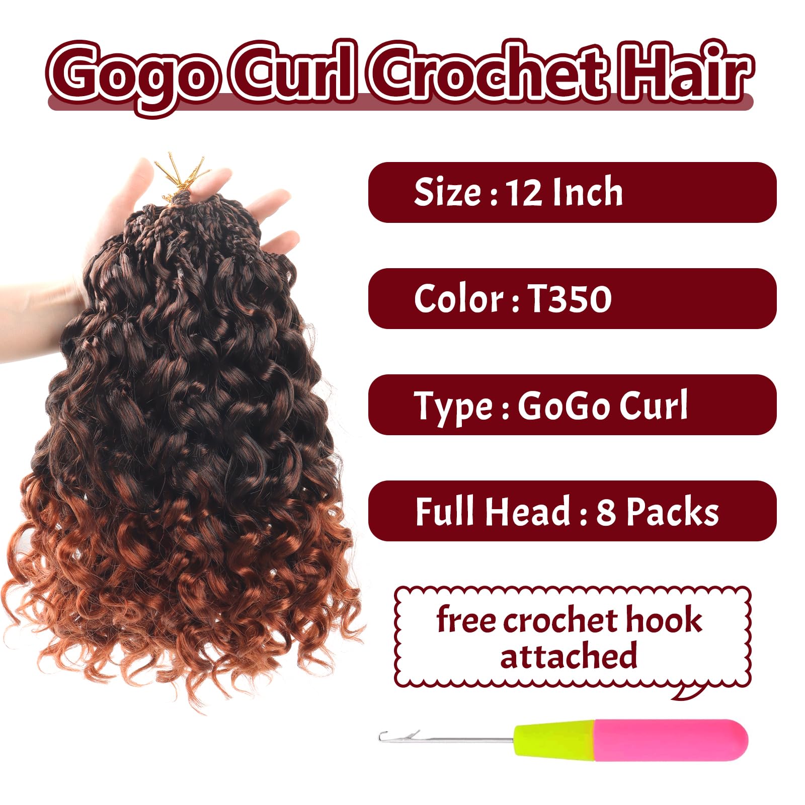 Datanala GoGo Curl Crochet Hair 12 Inch Water Wave Crochet Hair 8 Packs Long Beach Ocean Wave Crochet Braiding Hair Synthetic Extensions For Women (T350 - Image 3