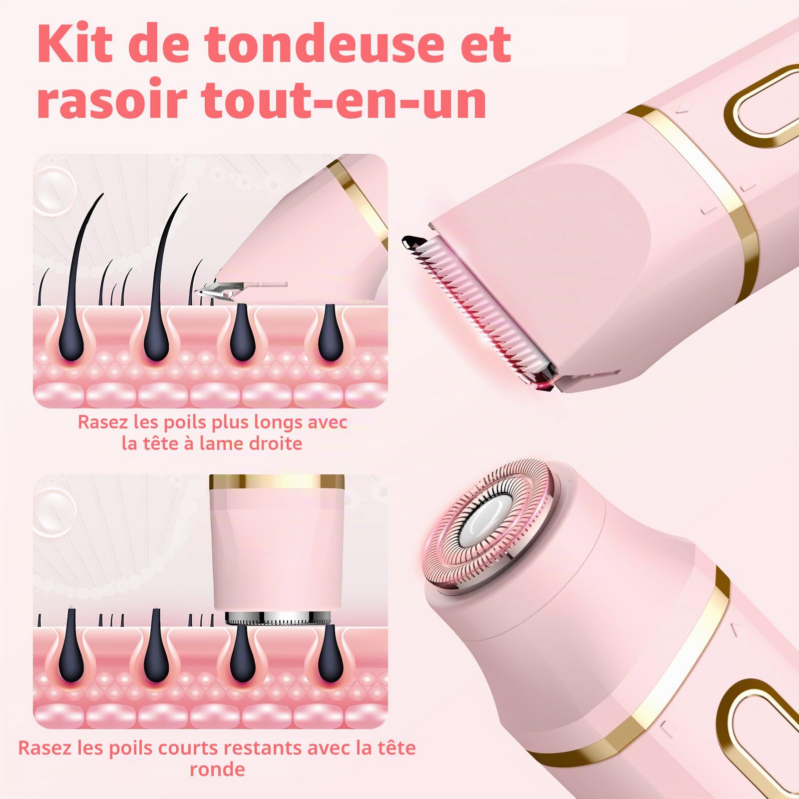 Rasoir Electrique Femme, 3 en 1 Tondeuse électrique Femme Rasoir, épilateur Facial Pour Femmes et Tondeuse Pour Poils du Nez Pour Femmes, Jambes, Bras et Nez