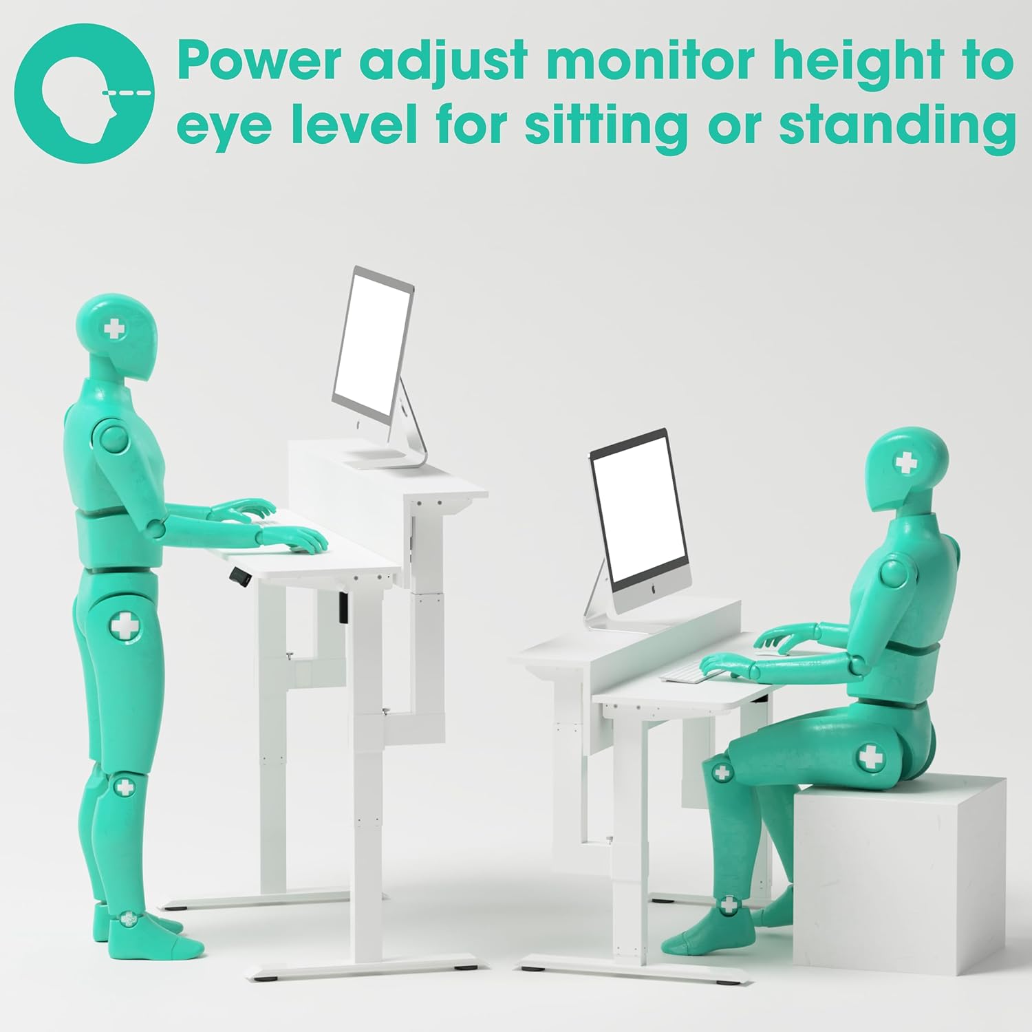 White Adjustable Height Standing Desk with Headphone Hook