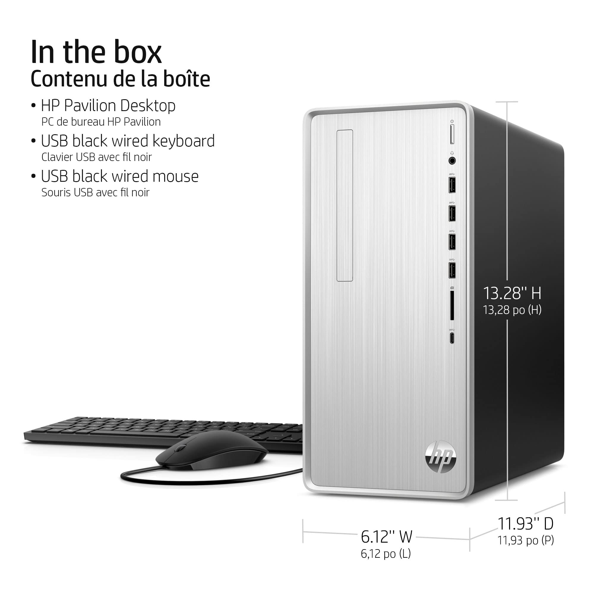HP Pavilion Desktop, AMD Ryzen 3 5300G Processor, AMD Radeon Graphics, 8 GB RAM, 256 GB SSD, Windows 11 Home (TP01-2009, Natural Silver)