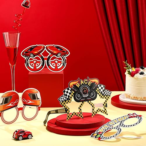Miniatura 4 de Eersida Gafas de sol de carreras de autos de carreras, accesorios para fotos de carreras, suministros para fiestas y recuerdos de carreras