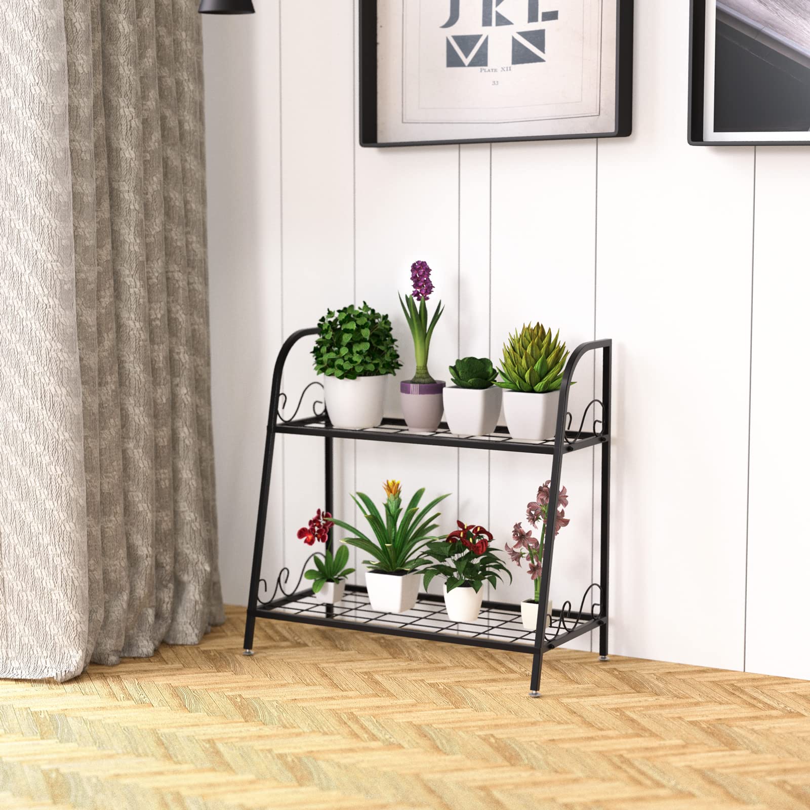 Relaxdays Scaffale Portafiori In Metallo, Fioriera Interno Ad Arco Con 7 Mensole Porta Piante 83 X 75 X 24 Cm Dorato 85662560