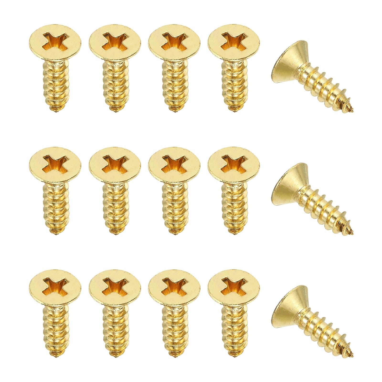 YELARXI Brass Wood Screws Self Tapping Screws, M5 x 16 mm Flat Cross Head Fit for Door Hinges Electronics Furniture (25 Pack, Gold Tone)