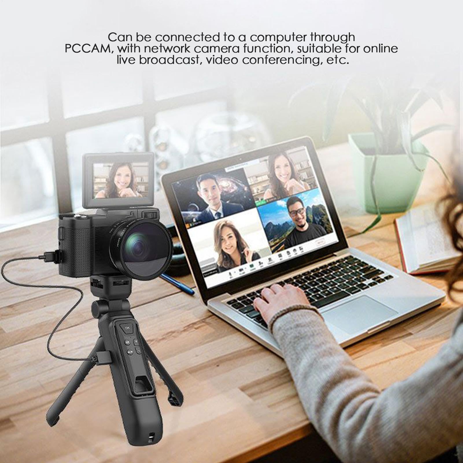 Camera da vlogging 4K, fotocamera 4K Ultra HD Camera digitale da viaggio da | Gira touch screen, videogioco anti-shake, telecomando, apparecchiatura di streaming live