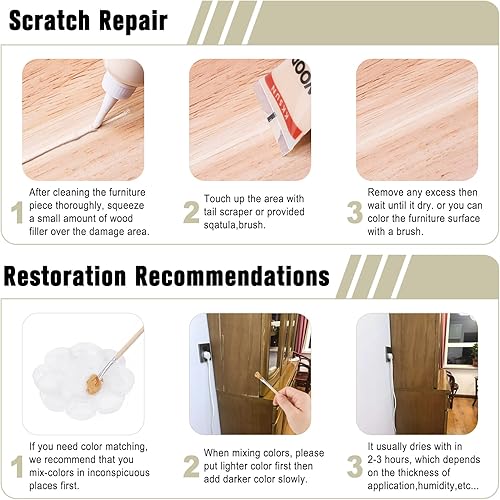Miniatura 2 de CHUKCHI Kit de reparación de muebles de madera, juego de 28 piezas, kit de reparación de relleno de madera, restaurador de agujeros para arañazos