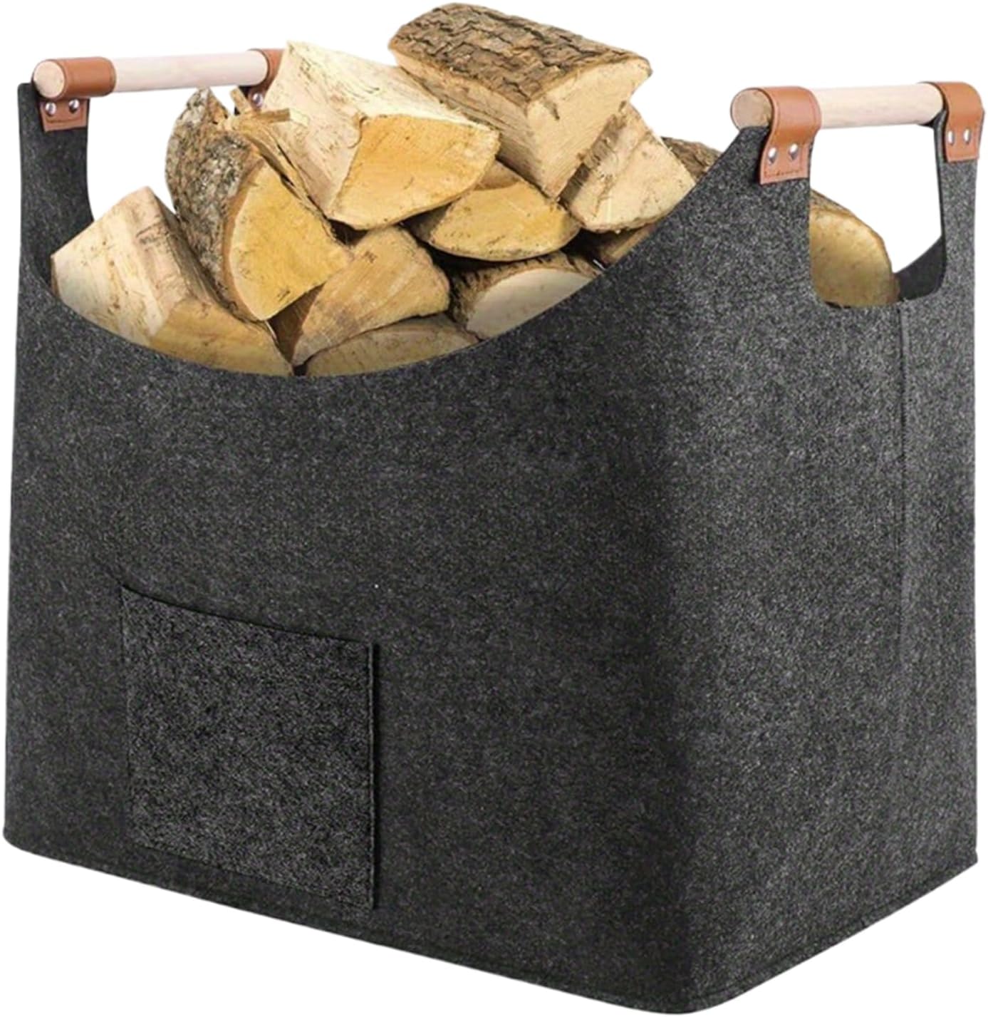 Generisch Sac En Feutre Multi-usage Grand Format, Avec Poignées Poche Latérale Pour Rangement Bois Chauffage | Pour Courses, Transport De Bois Et Linge À Laver