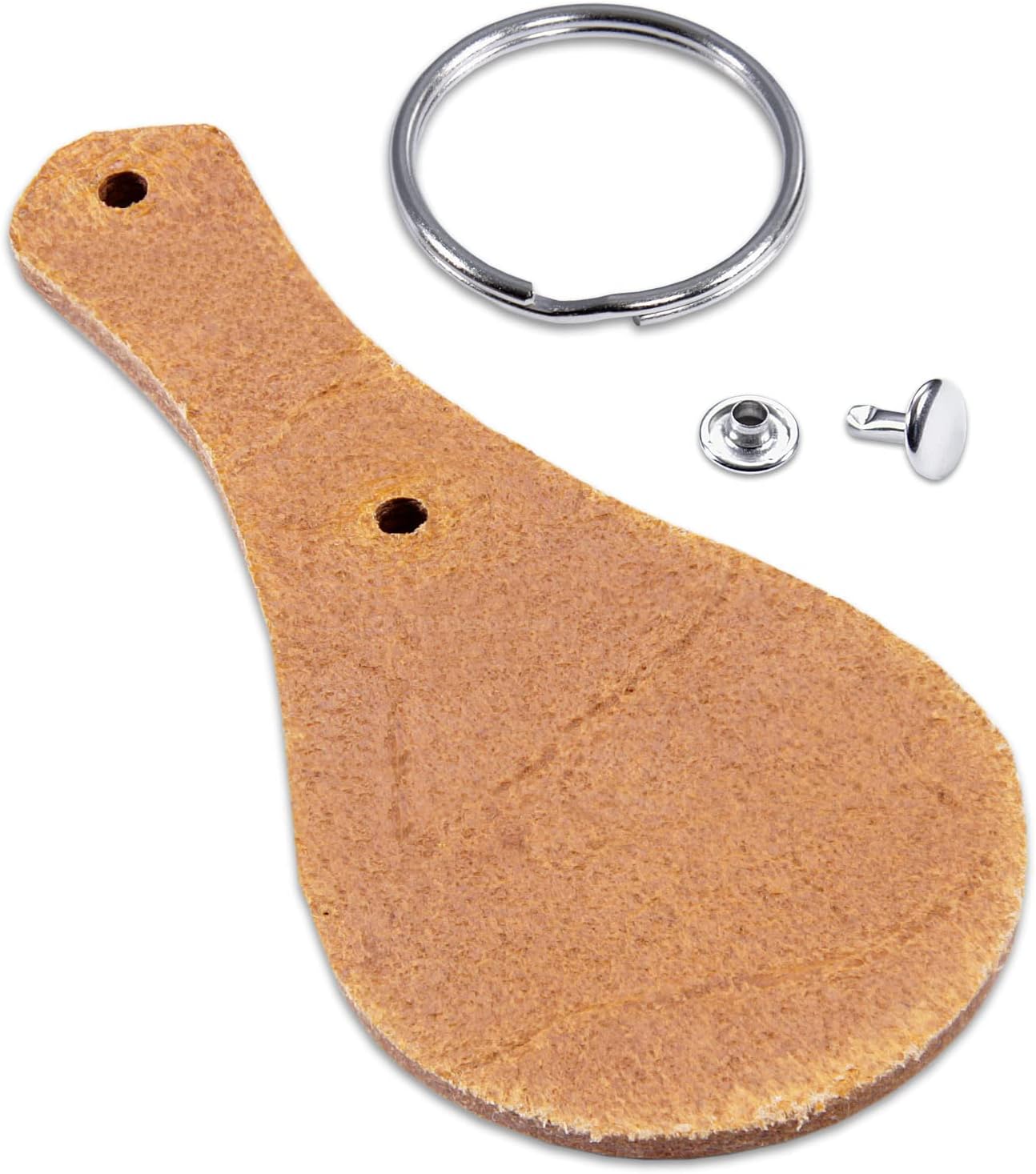 Leather Key Fob Kit - Cowhide - London Tan - (8-9oz) - Rivet (Nickel Finish) - Key Ring (Nickel Finish) - (USA Made) - (25 Pack)
