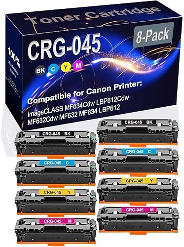 Paquete de 8 (2BK+2C+2Y+2M) Compatible imageCLASS MF634Cdw LBP612Cdw MF632Cdw MF632 MF634 LBP612 Cartucho de tóner láser (alta capacidad) de