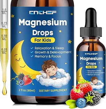 Magnesium Drops - Magnesium Glycinate Liquid Drops for Kids - Calm, Sleep, Relaxation, Bones, Brain Support with Vitamin B6, C, D3, Omega-3, L-Theanine, Zinc, Multivitamins - Mixed Berry Flavor