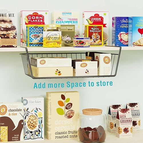 Miniatura 4 de Veckle Estantes de despensa, paquete de 4 cestas de metal para debajo del estante, organizador de almacenamiento debajo del gabinete con