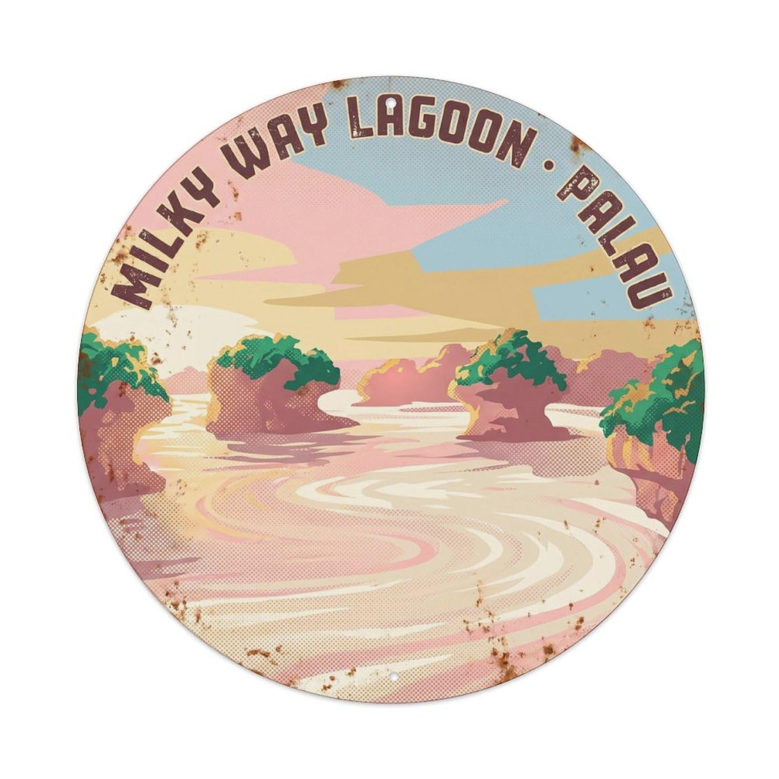 Olyhtr 8X8inch Classic Style Lagoon Palau Milky Way Sunrise Retro Rock Islands Metal Tin Sign