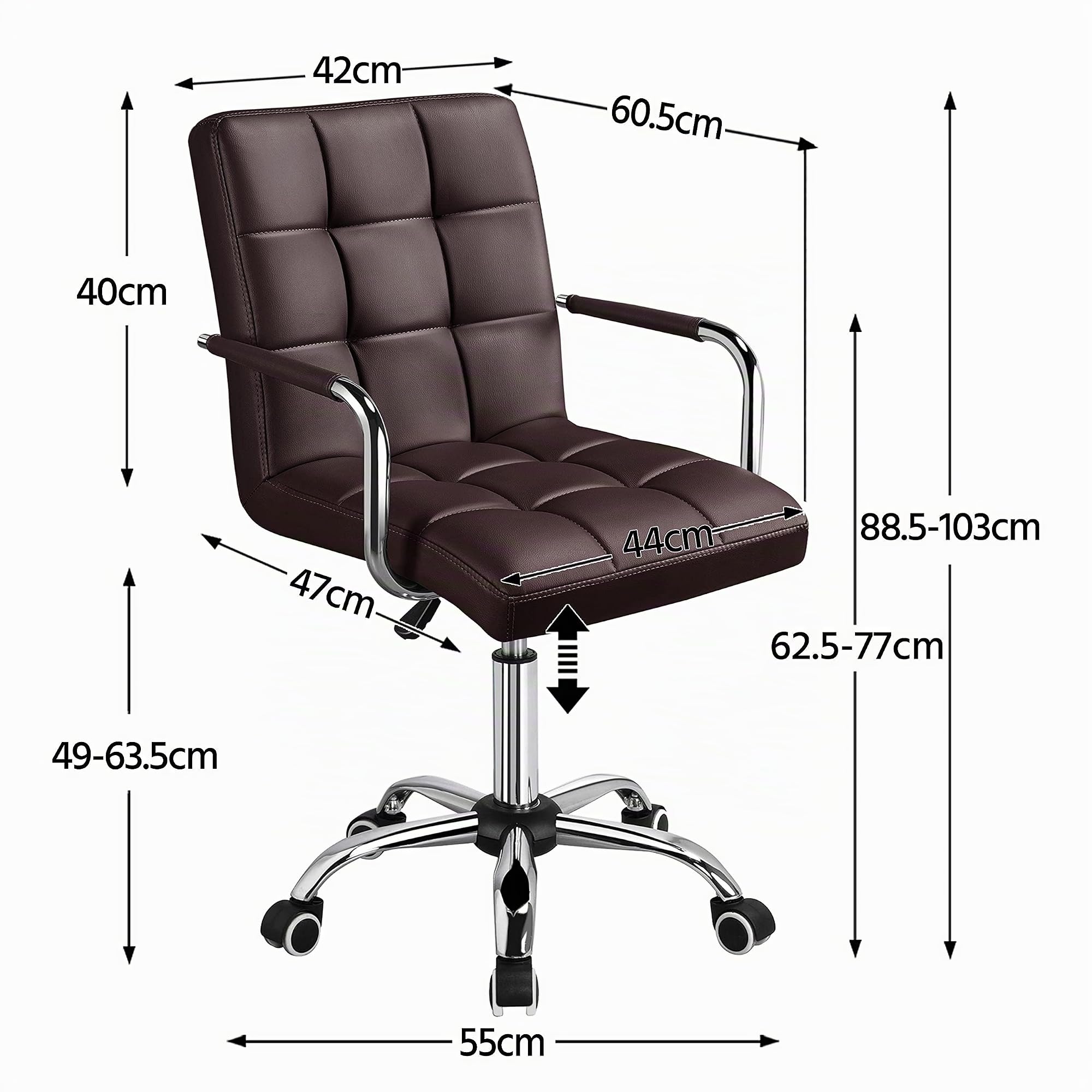 Yaheetech Silla de Oficina Altura Ajustable Silla Giratoria Marrón Oscuro | Silla de Oficina Tapizade de Piel Sintética, Silla Escritorio Trabajo, con Ruedas Giratorias, Con Respaldo