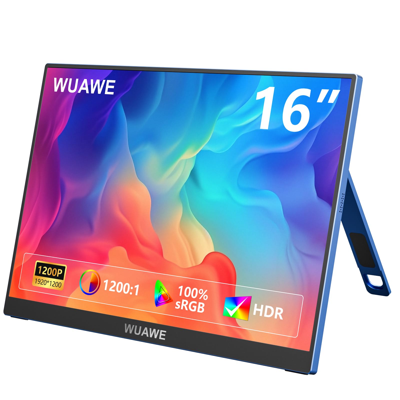 WUAWE 16inch Portable Gaming Monitor 1920x1200P FHD | 60hz Refresh Rate & HDR for PS5/Switch | Ultra-Thin 0.3" Built-in Speakers, Eye Care | Plug&Play