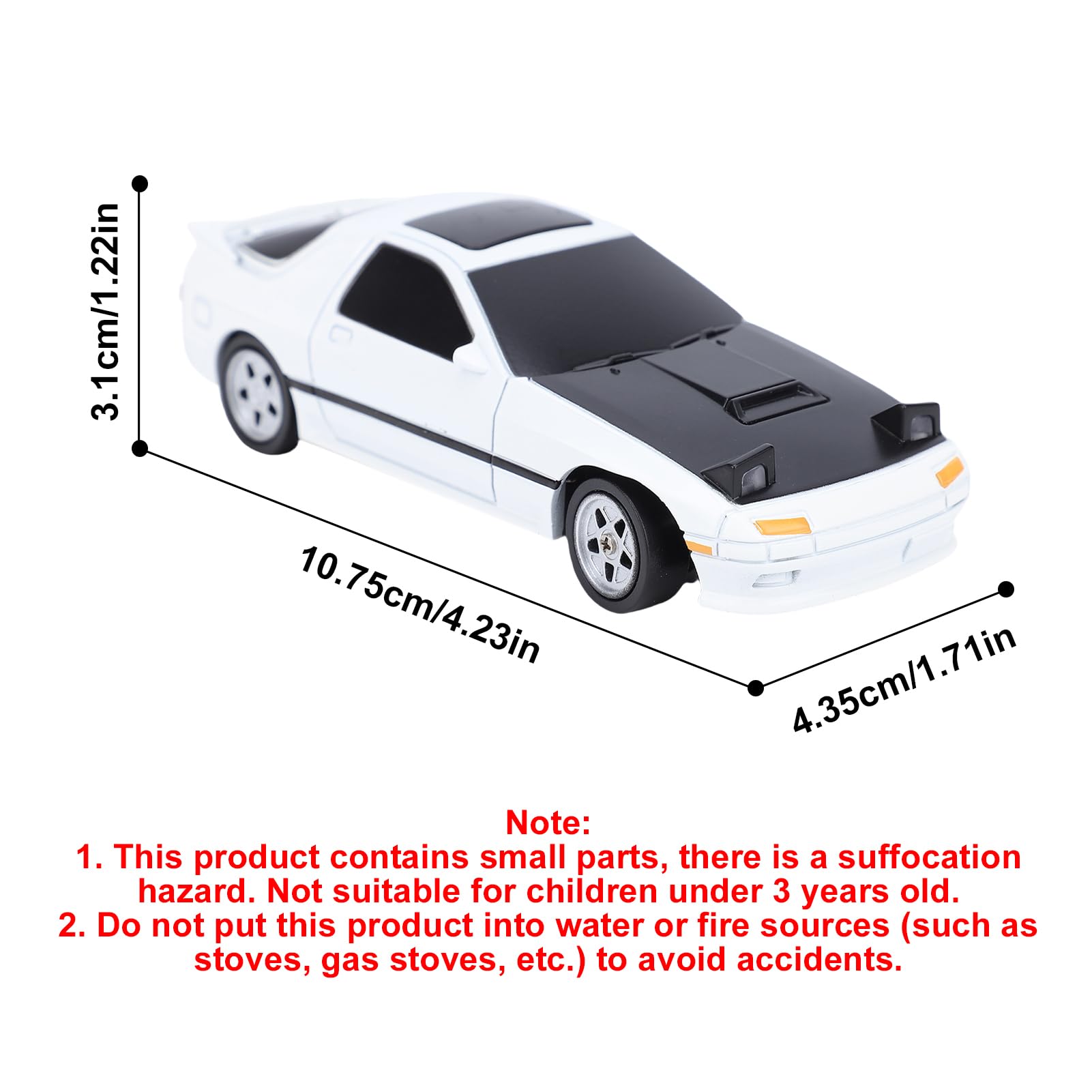 Mini Drift Auto 1:60 2,4 GHz RC Auto Drift Car napęd na wszystkie koła, zdalnie sterowany z żyroskopem, wymienne opony, oświetlenie LED i pełne proporcjonalne sterowanie, samochód RC (biały)
