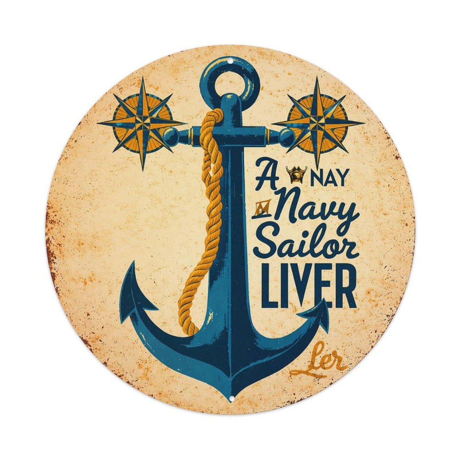 Anchor Rope Compass Stars Sailor Vintage Round Tin Sign Retro Metal Wall Decor Metal Poster, Home Bar Garage Cafe Wall Art Decoration 8x8Inches