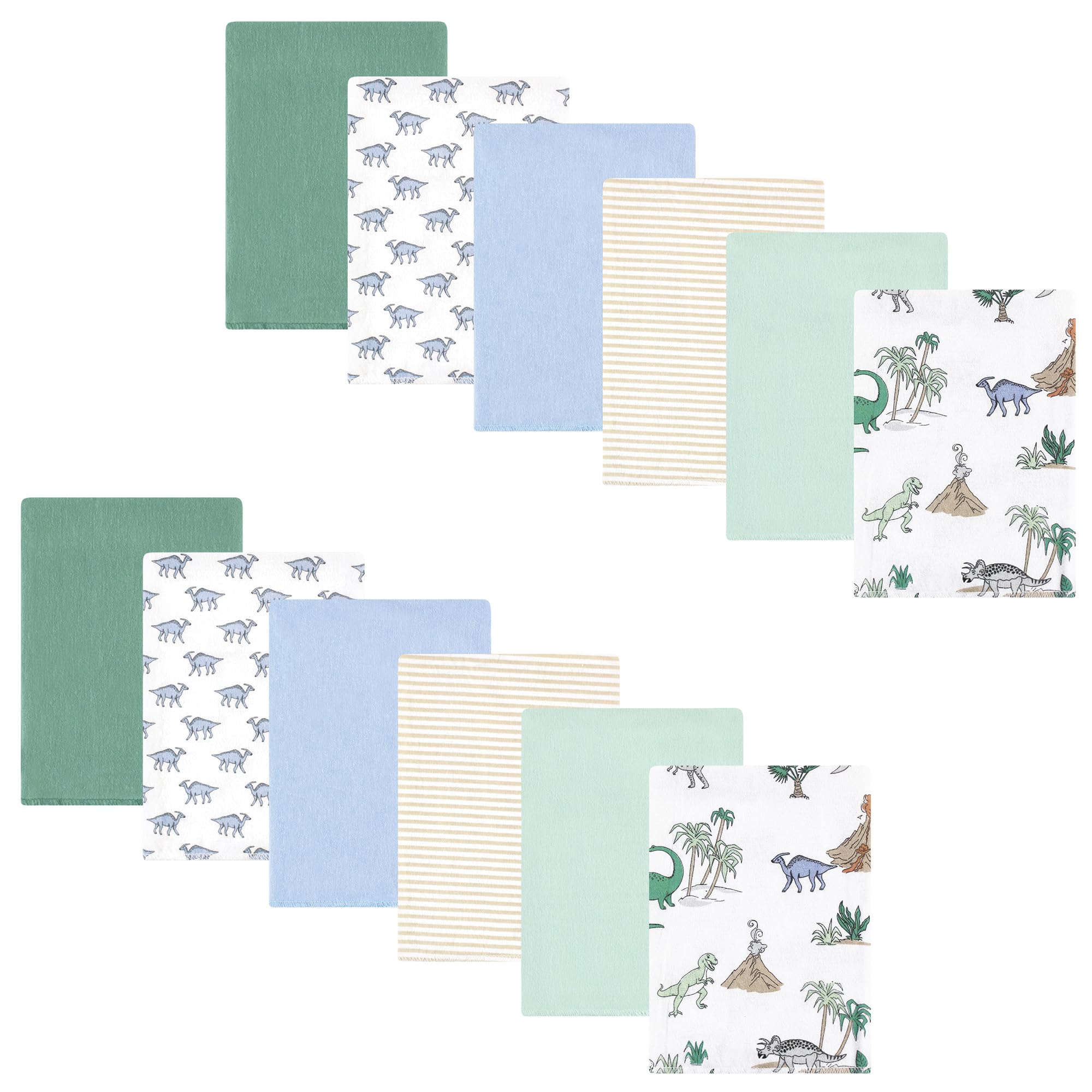 Hudson Baby Unisex Baby Cotton Poly Flannel Burp Cloths Bundle, Boy Dino World, One Size
