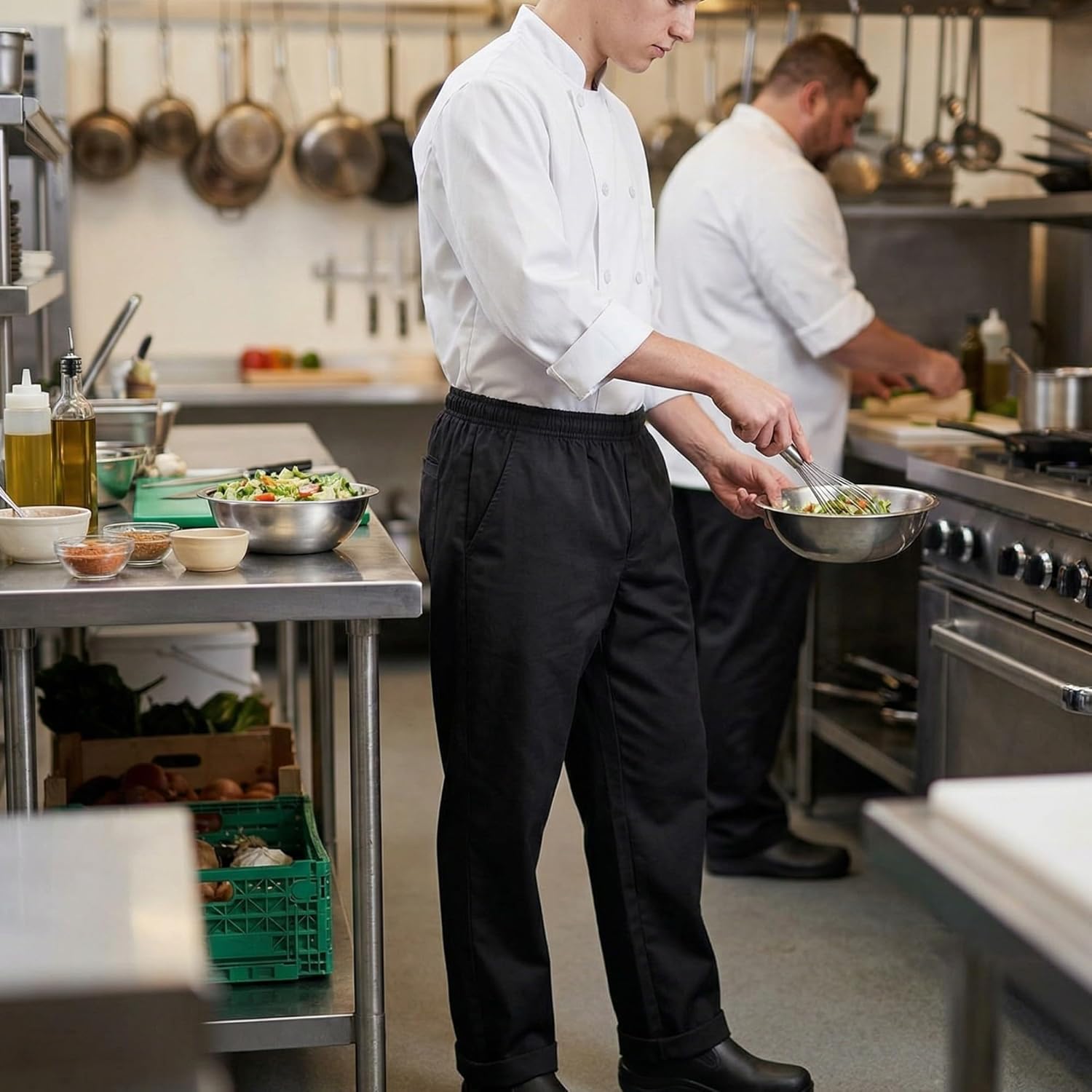 TrueCraftware- Small Size Relaxed Fit Chef Pants Black Color- Chef Pants Cook Bottoms Kitchen Service Pants Uniform for Food Service Culinary Professional
