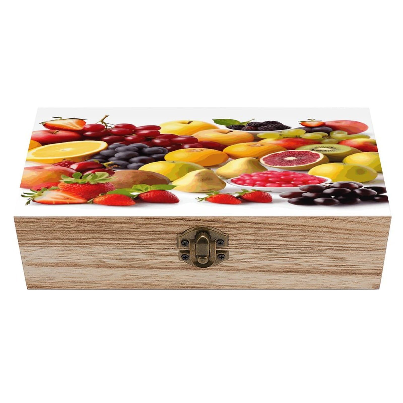 asbwuo Fresh Fruits Wood Keepsake Box Wooden Box with Hinged Lid
