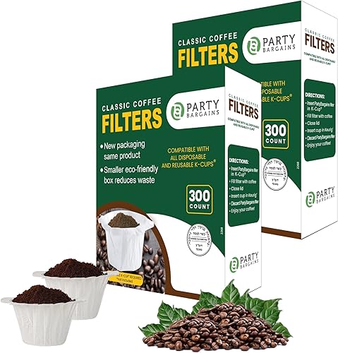 Miniatura 6 de PARTY BARGAINS 300 filtros de café de papel, diseño compacto, filtro de café blanco de un solo uso, compatible con Keurig 1.0 y 2.0, tamaño y