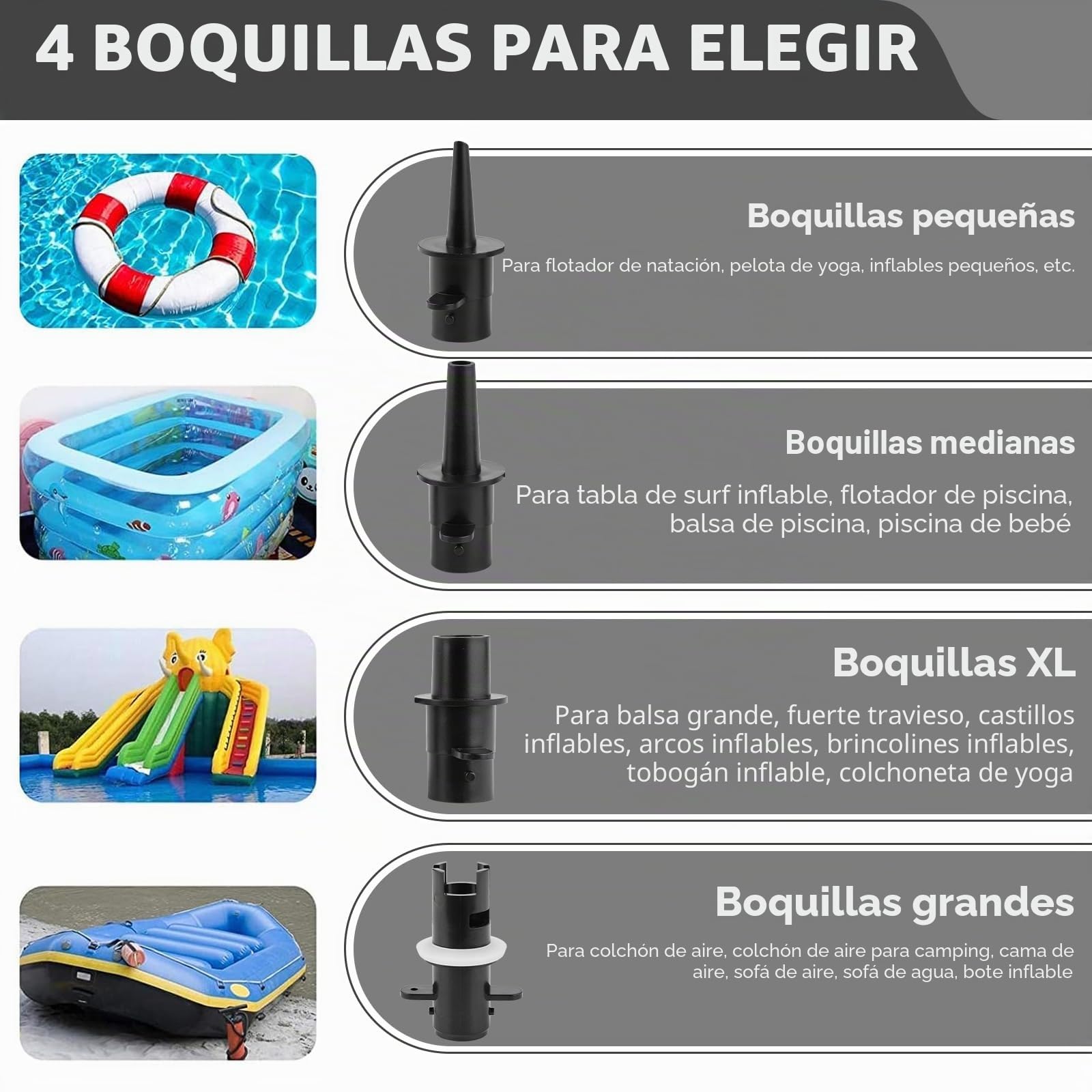 Bomba de aire eléctrica 600 W Bomba de aire eléctrica con 4 boquillas Bomba eléctrica para inflar Bomba de colchón Piscina inflable
