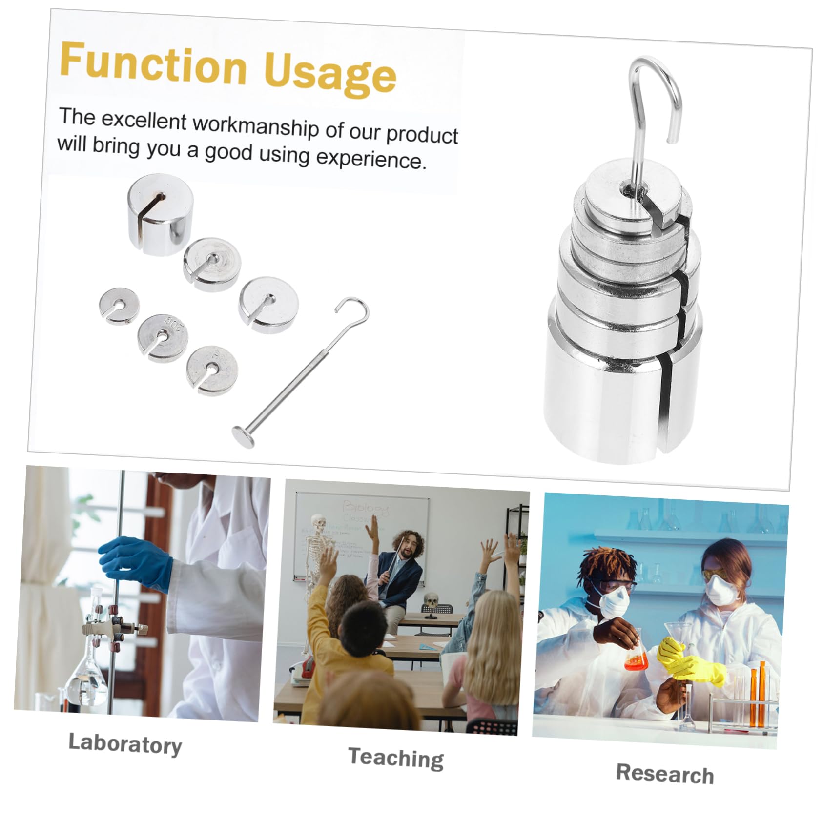 VILLFUL 1 Set Mechanical Experiment Equipment Stable Experiment Slotted Slotted Mass with Hanger Labs Slotted Experimental Instrument Hangers with Hook Metal Silver