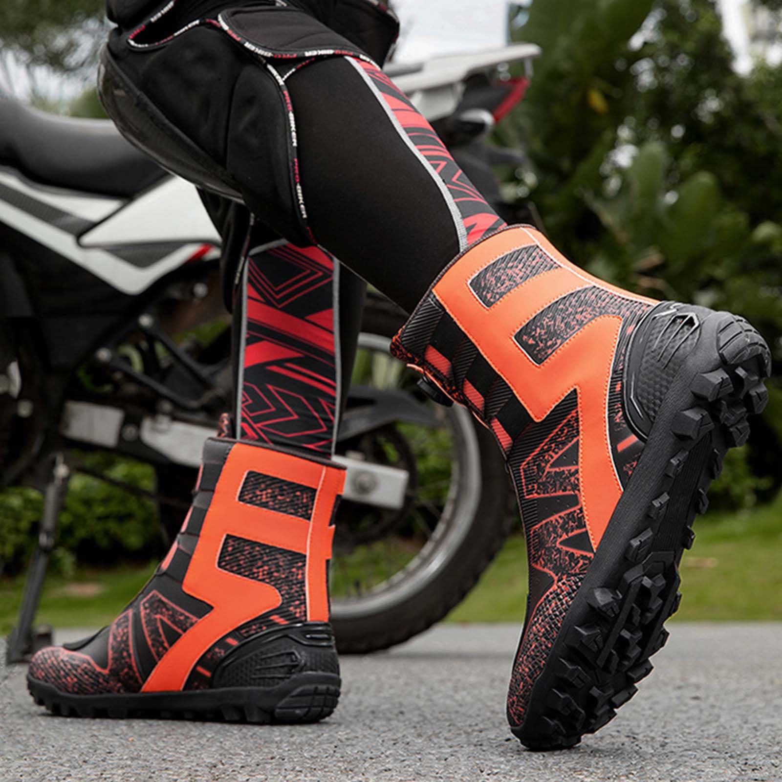 Stivali da Moto Uomo Stivali da Motociclista Protettivi in Pelle Motocross Touring Bike Street Racing Boots con Supporto per La Caviglia
