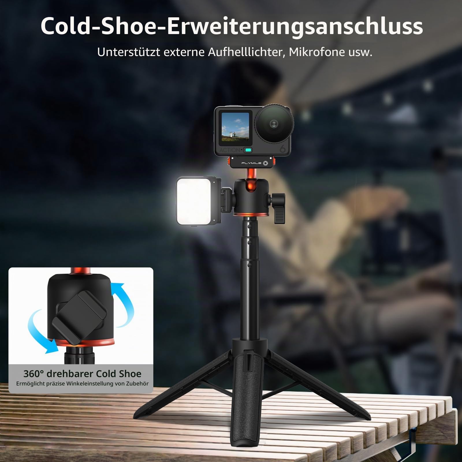 54cm Selfie Stick Stativ für DJI Osmo Action 6/Nano, Magnetische Schnellverschluss Selfie-Stick Ausziehbares Kamerastativ mit 360°-Kugelkopf & Kaltschuhhalterung Zubehör