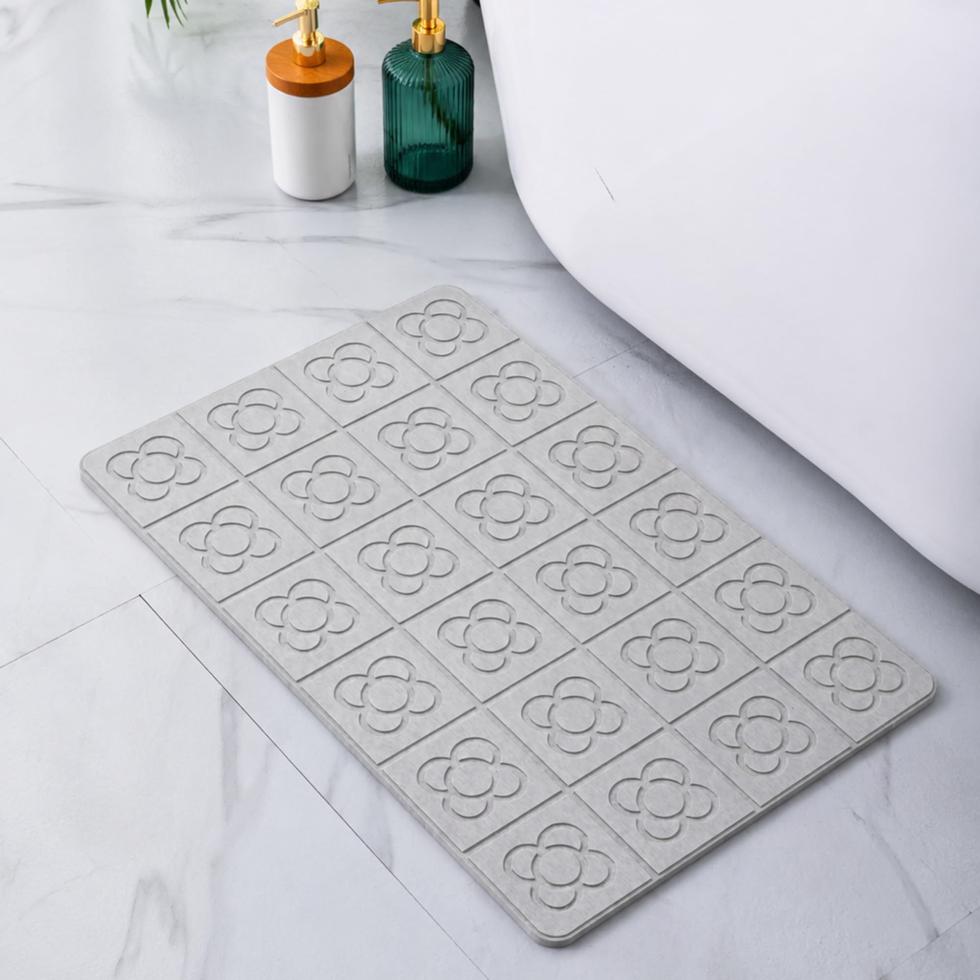 Pure 4Home Stone Bath Mat 60 x 39 cm – Non Slip, Anti Mould, Quick Dry, Super Absorbent – Bathroom Stone Mat, Diatomite Stones, Hard Matts – Self Drying Shower, Diatomaceous Earth Bath