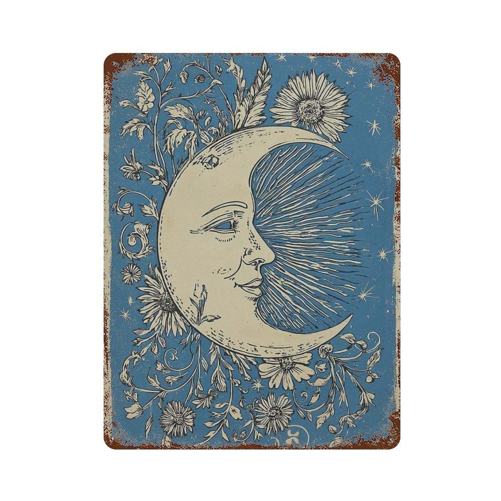 xiaoxiaoshen Moon Celestial Night Sky Botanical Wall Decor Art Metal Tin Poster Modern Home Decor Art Home Bar Shop Decorations Vintage Sign 40x30cm