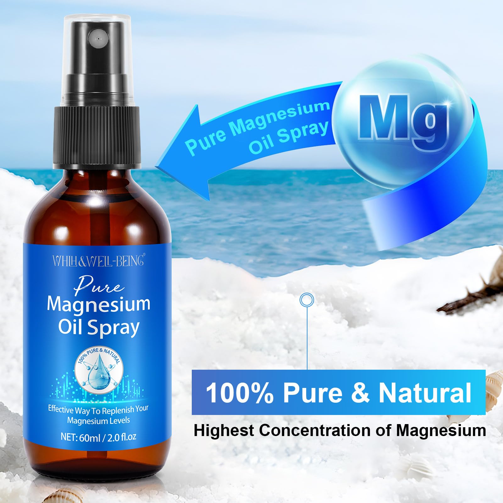 Magnesium Spray, Pure Magnesium Oil Spray for Feet, Natural Ingredient in Glass Bottle, Easy to Absorb and Use 1Pack — Amazon image 2