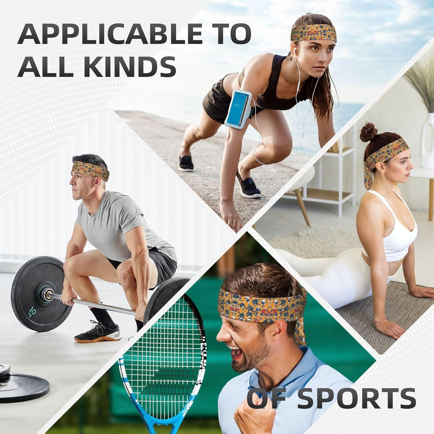Hockey Print Soft Long Unisex Adjustable Headwraps, Hair Athletic Bands for Running, Tennis, and Sports