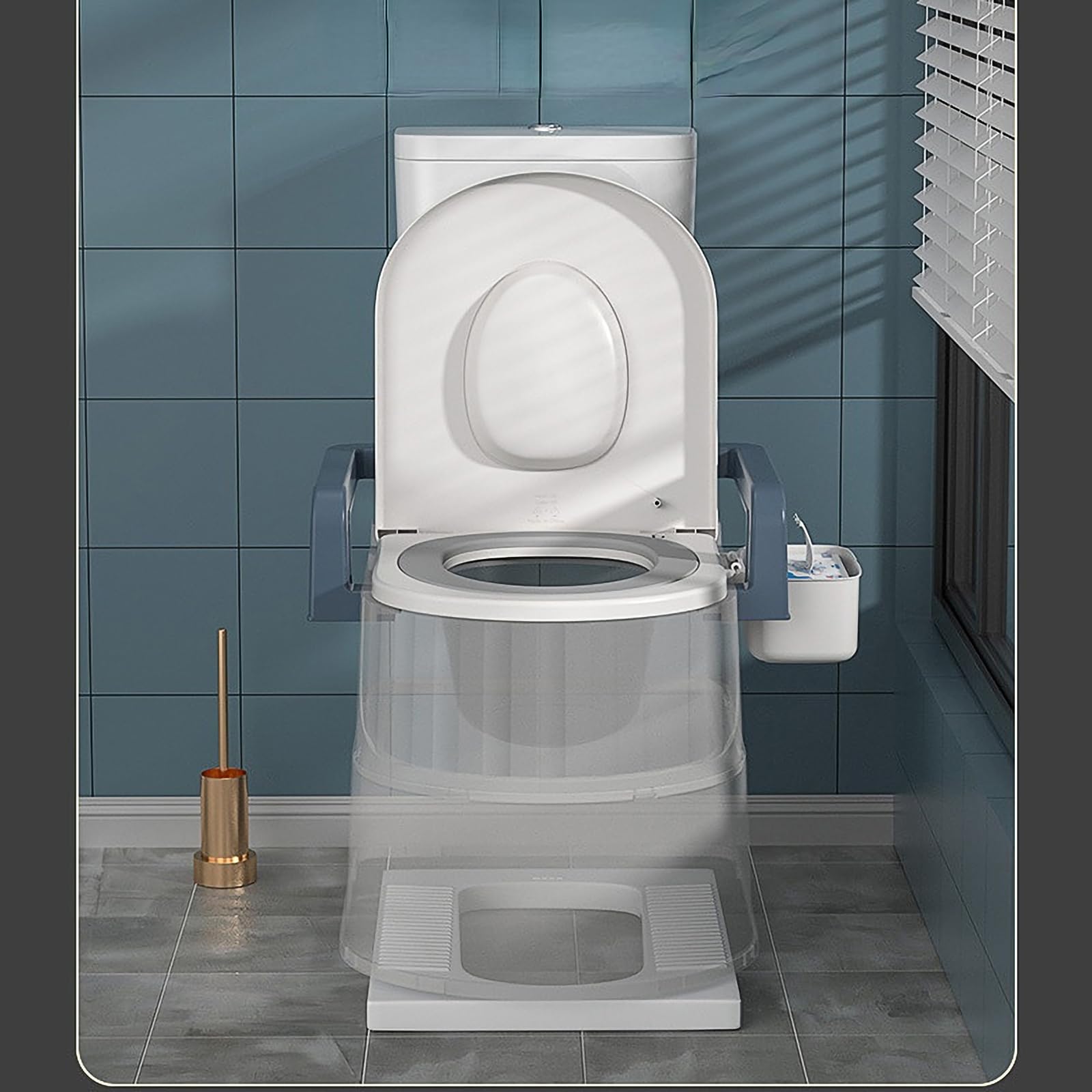Inodoro móvil para Ancianos, Inodoro en Cuclillas para Dormitorio, Inodoro portátil para Acampar, con 2 cuñas para Adultos, Ancianos y Embarazadas,White