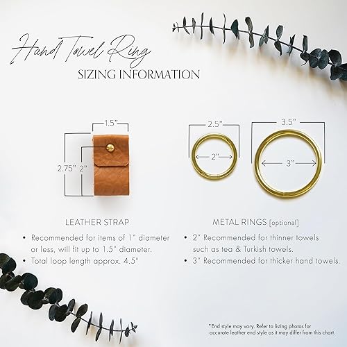 Miniatura 2 de KEYAIIRA - Small Wide Leather Wall Hook, Silver Towel Ring Wall Hanging Strap Towel Hook for Wall Leather Loop Strap Minimal Towel bar Rack Storage