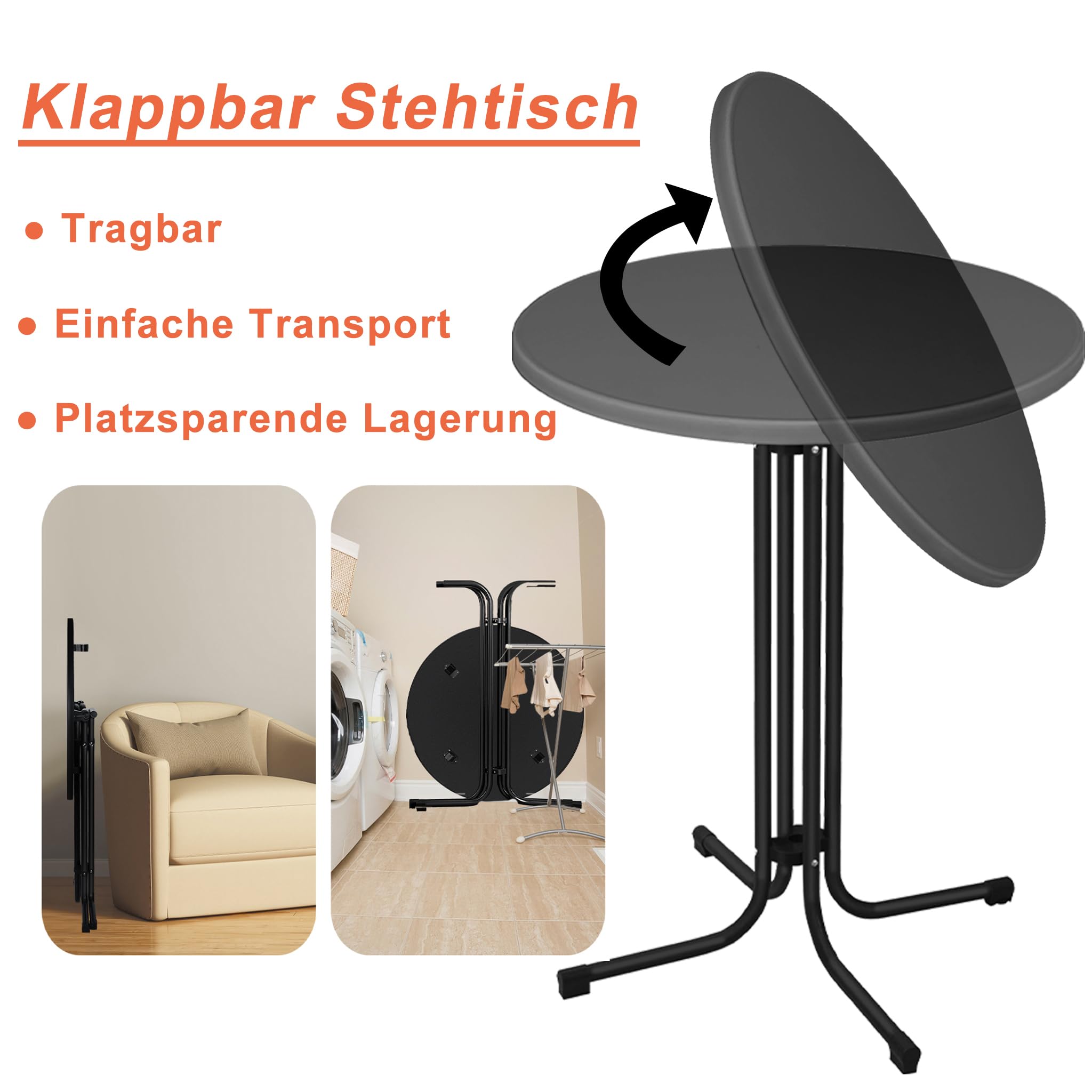 XMTECH Table haute pliable - Diamètre : 80 cm - Table de bistrot ronde - 110 cm de haut - Résistante aux intempéries - Pied réglable en hauteur - Table de jardin, de fête, pour l'intérieur et