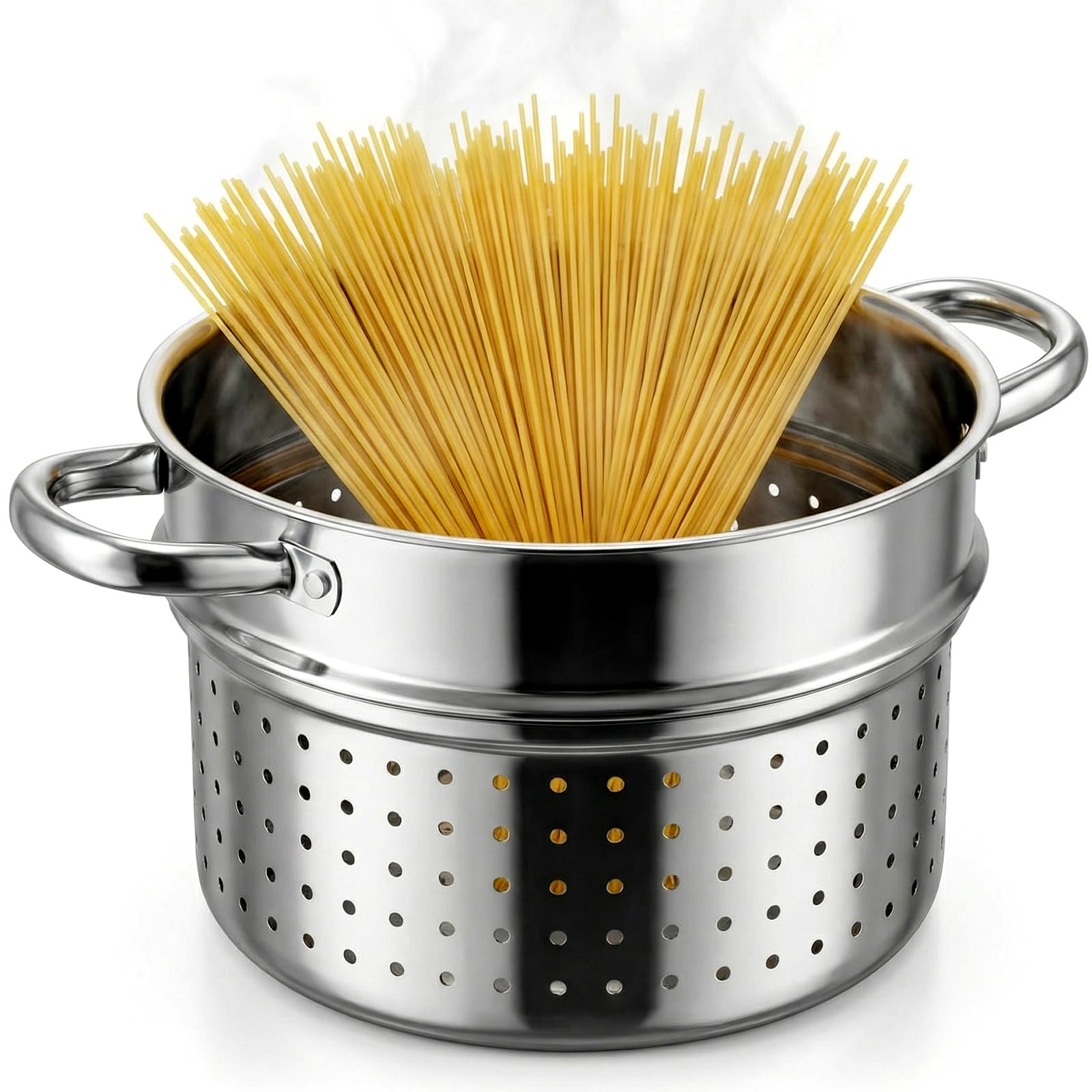 Mifoci 6 Qt Stainless Steel Pasta Strainer Insert for Pot Pasta Insert with Handles Steamer Basket Fits 6 and 8 Quart Stock Pots Cookware, Dishwasher Safe