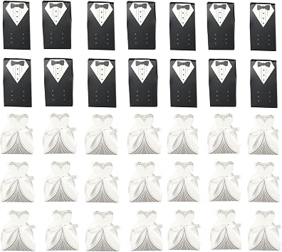 Leadigol 50pcs Creative Groom Bridal Candy Gift Box Wedding Favor Boxes Small Wedding Party Favor Boxes White Ribbon for Wedding Bride Shower Decoration