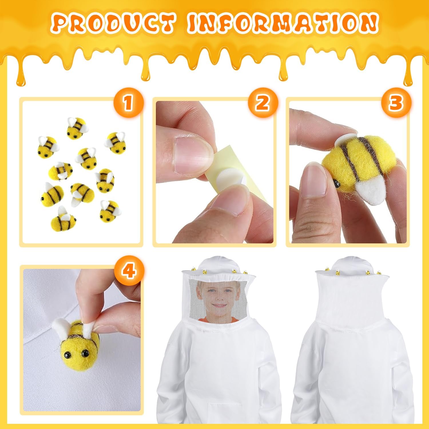 Halloween Beekeeper Costume Include Beekeeper Jacket,Wool Felt Bees,Gloves,Bucket,Sunflower for Bee Party Cosplay