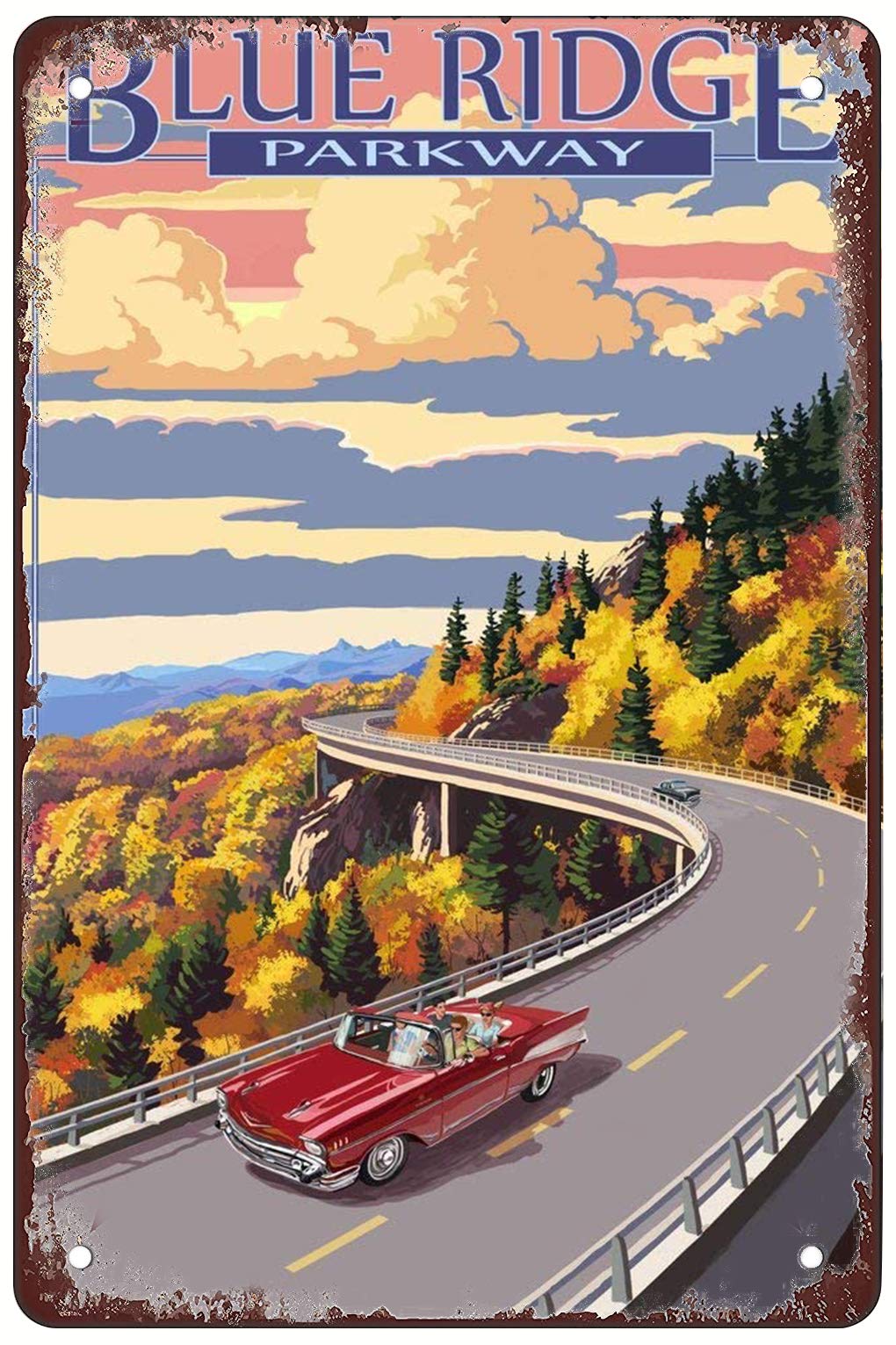 AZOLID Funny Metal Tin Signs North Carolina - Blue Ridge Parkway Vintage Bar Club Cave Home Kitchen Rustic Travel Metal Signs Wall Art Decor 14x20CM