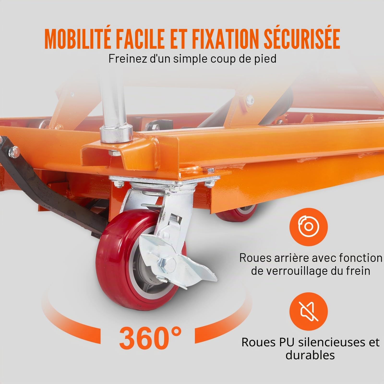 VEVOR Chariot à Table Élévatrice Hydraulique Capacité Charge 800 kg Chariot Élévateur Manuel à Double Ciseaux Hauteur Levage 1500 mm 4 Roues Coussin Antidérapant pour Manutention Transport Matériaux