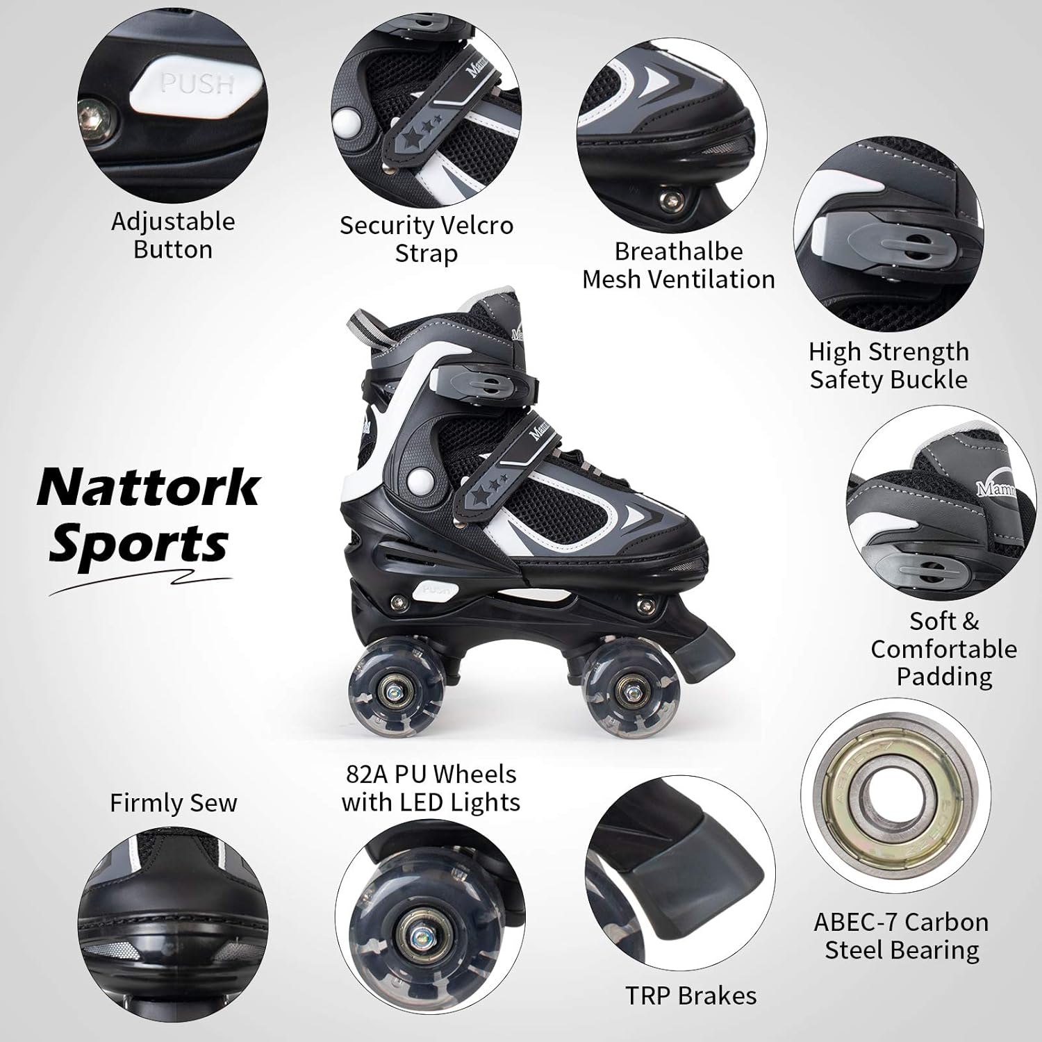 Nattork Roller Skates for Girls and Boys,4 Sizes Adjustable Roller Skates for Kids with All Light up Wheels, Full Protection for Children's Indoor and Outdoor Play : Sports & Outdoors