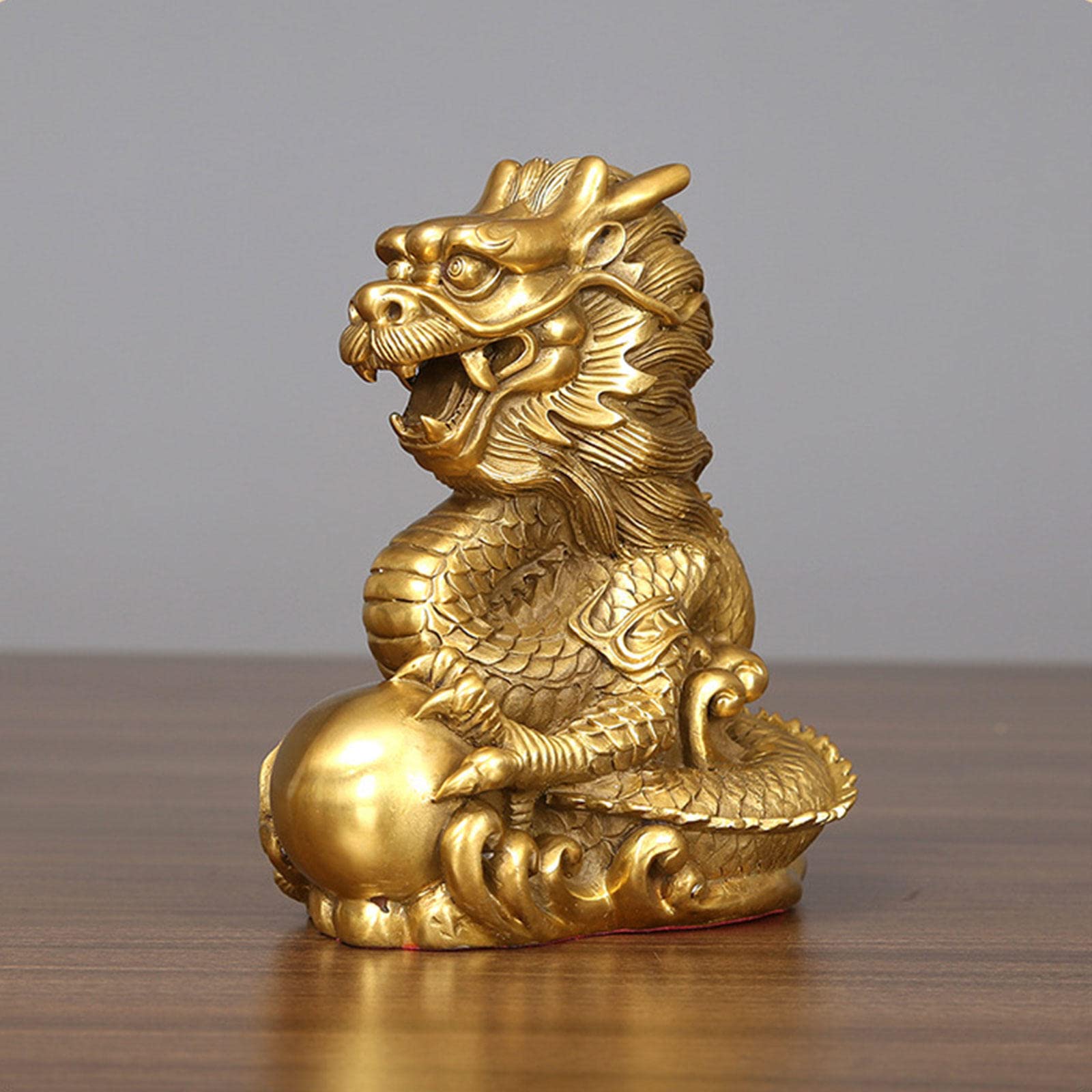 Estatuas, Estatua de dragón latón Hecha a Mano del Zodiaco Chino Fengshui, Dorada, for Mesa, Escritorio, estantería o pecera, pequeña(S)