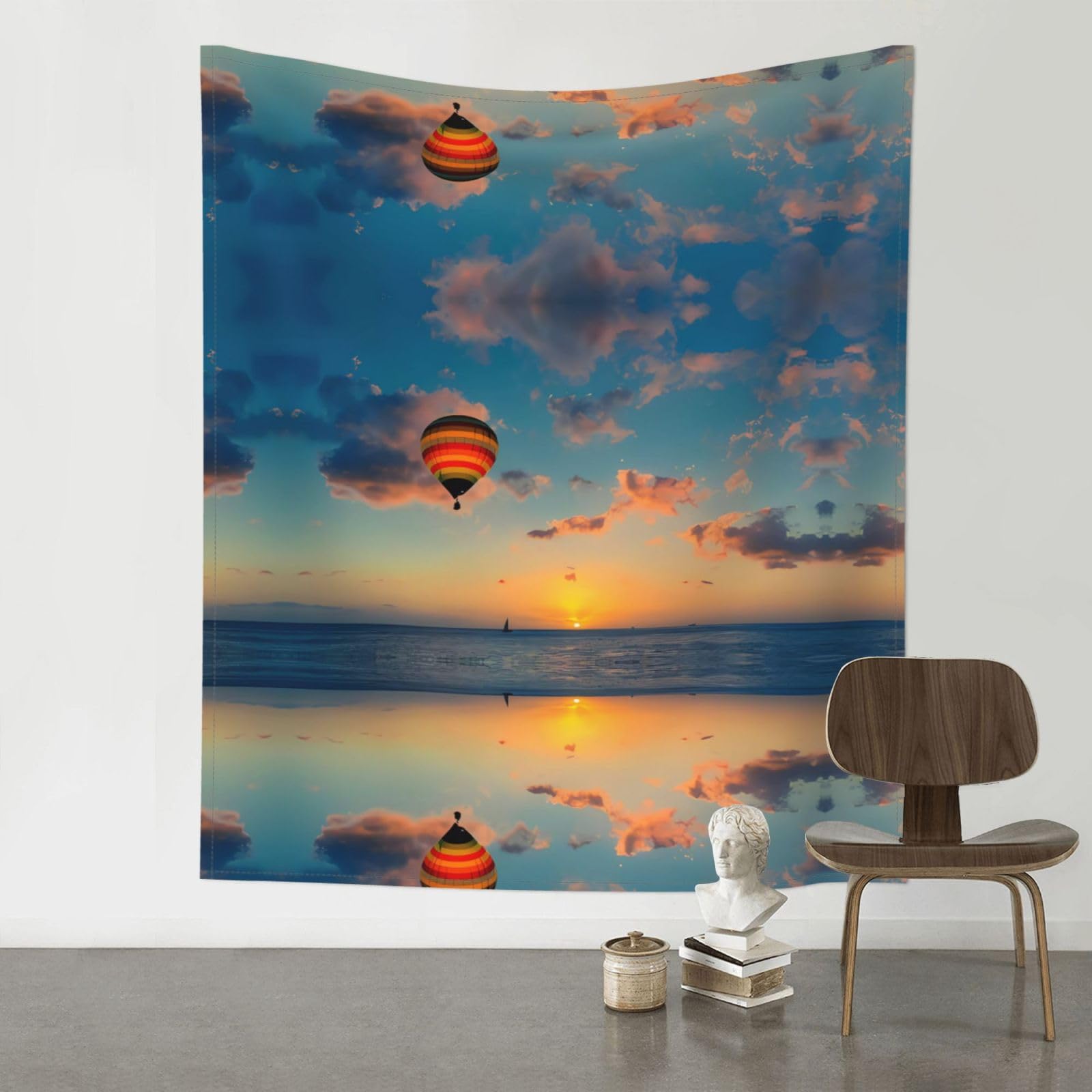 HJFCZH hot air balloon sunset Prints Wall Tapestry 60x51in – Boho Decor Throw for Bedroom, Dorm, Beach Cover & Picnic Blanket
