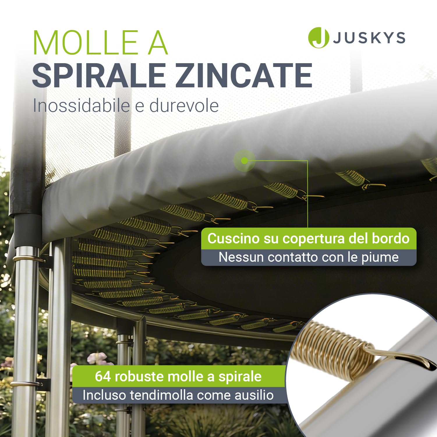 Juskys Trampolino JumpMaster – Ø 183/244/305/366 cm trampolino da giardino esterno con rete di sicurezza, scaletta PowerSpring Molla