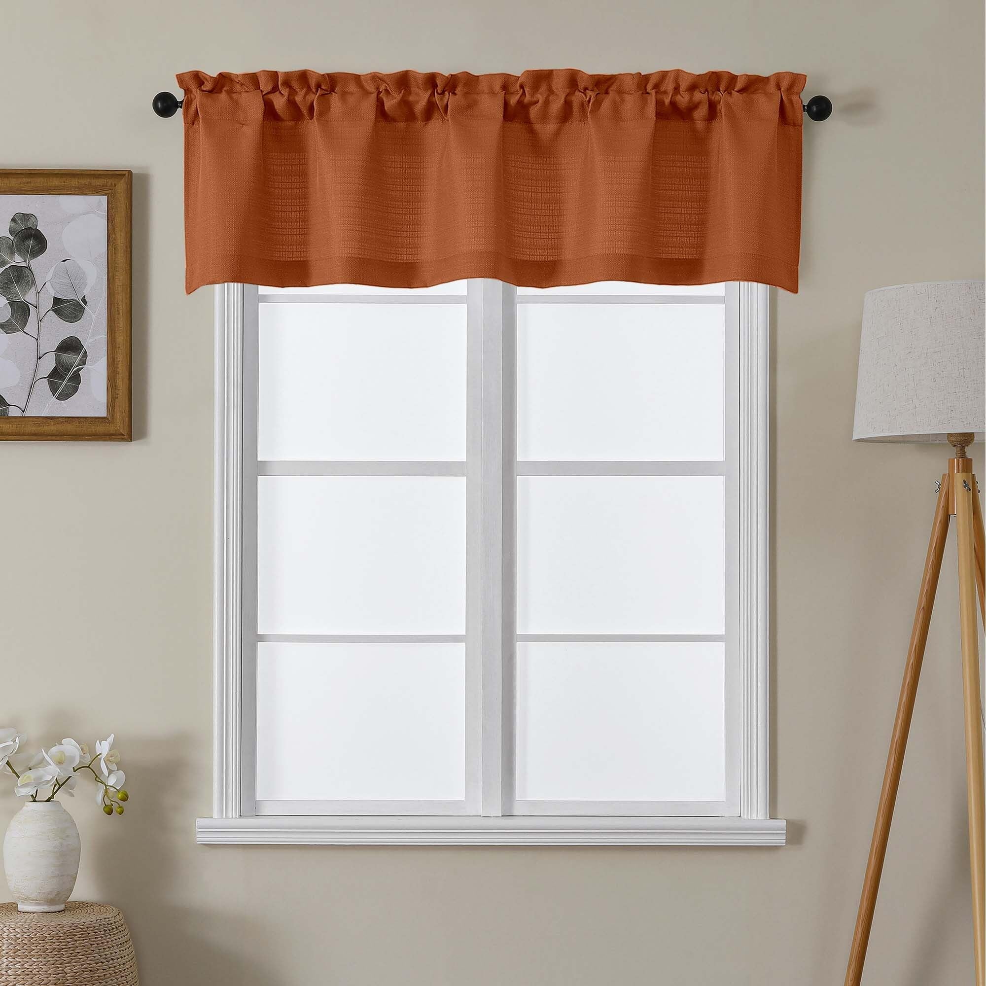 Lecloud Orange Valance for Windows 1 Piece, Kitchen Window Valance 14 Inch, Light Filtering Faux Linen Slub Textured Bathroom Basement Bedroom Rod
