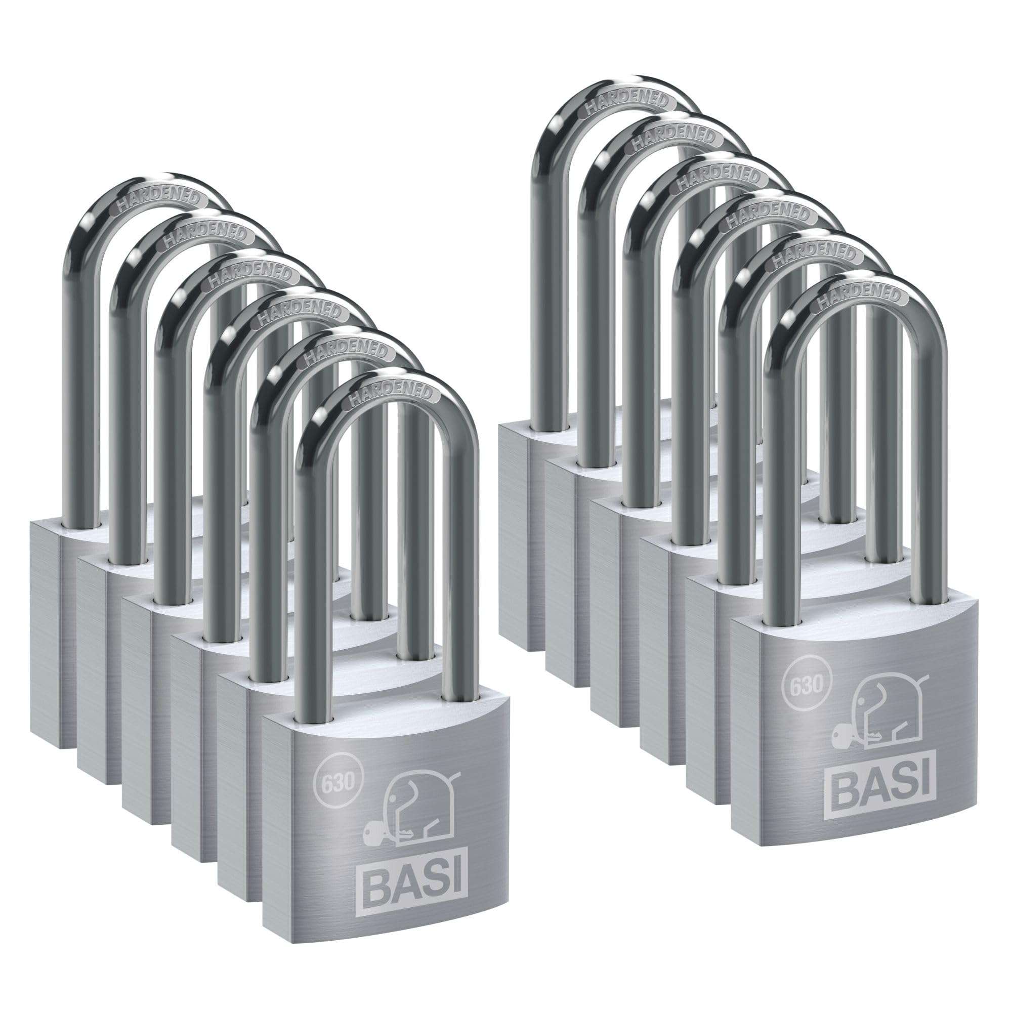 BASI | Set di 12 lucchetti | 40 mm | autobloccanti | staffa alta | alloggiamento in alluminio massiccio | staffa in acciaio temprato | lucchetto sicuro | spessore 6 mm | 12 pezzi