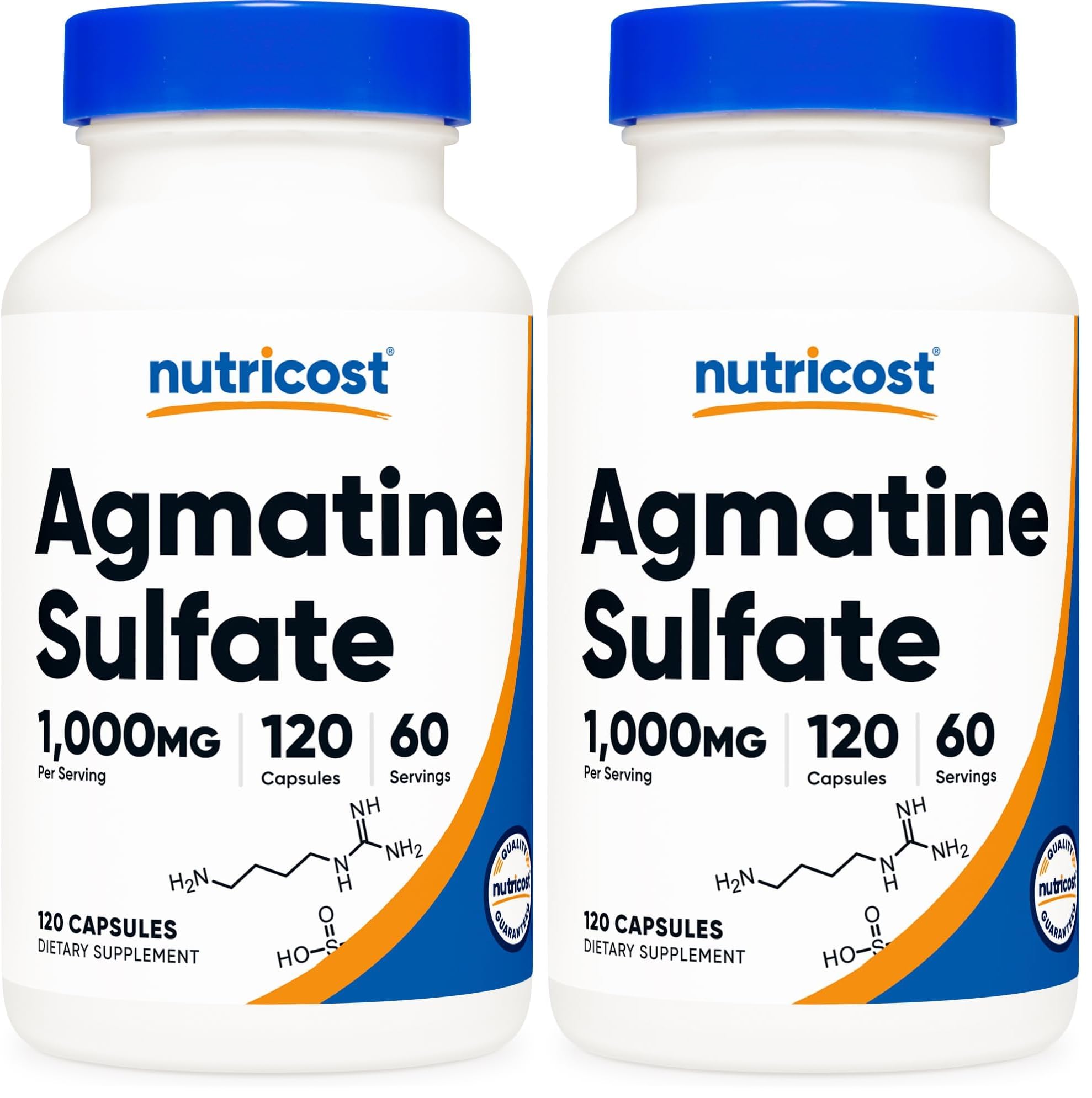 Nutricost Agmatine Sulfate 1000mg, 120 Capsules - Gluten Free, Non GMO, 500mg Per Capsule (Pack of 2) 120 Count (Pack of 2)