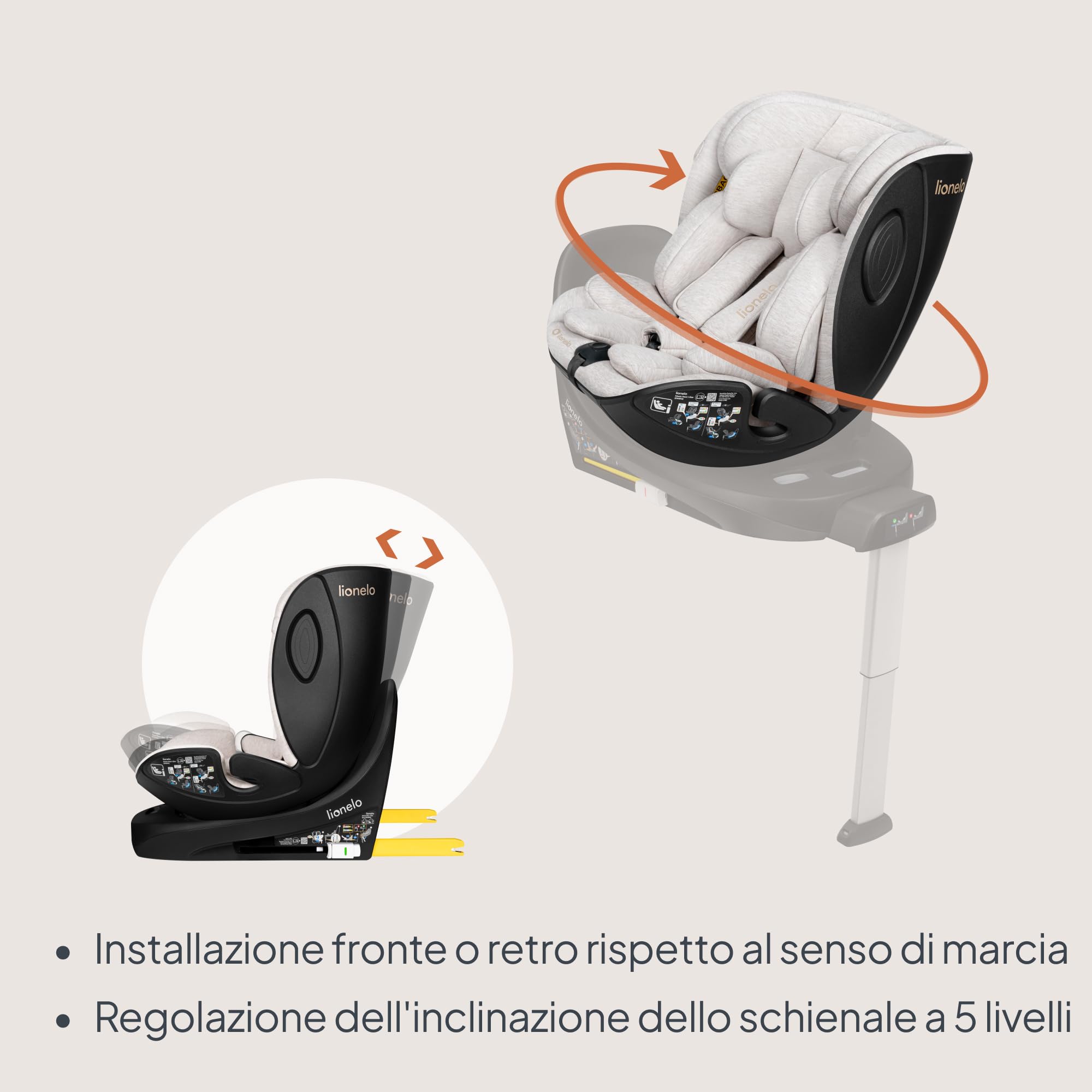 LIONELO Moxie Next i-Size Seggiolino Auto Girevole per Bambini 0-4 Anni