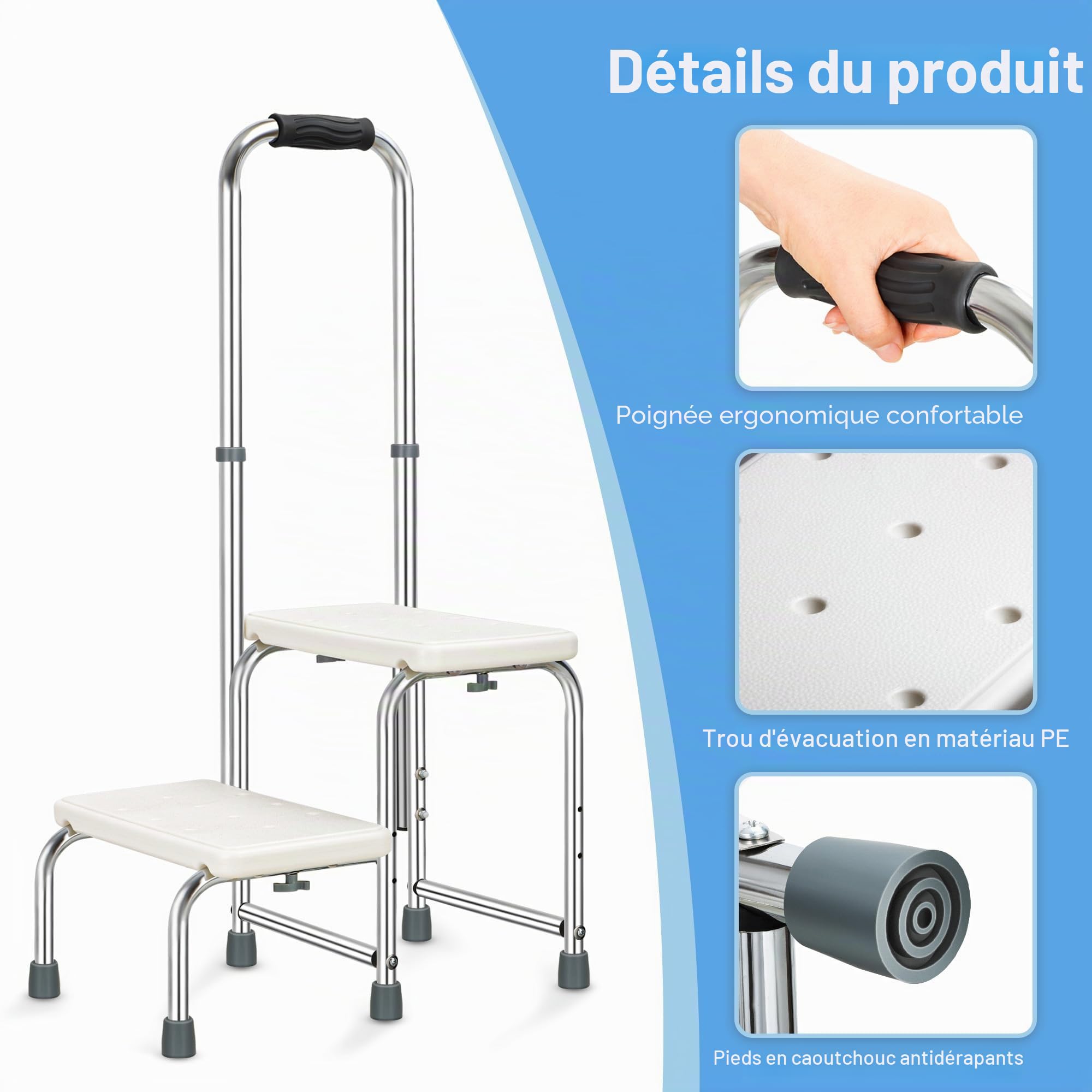 Mobile Sécurité-Tritt Badewanneneinsteegshilfe Senioren, réglable en hauteur anti-glissement,2 escaliers avec poignée de maintien,Pour Badewannentritt lits,véhicules et baignoires,cuisine