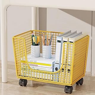 [FOQW] 収納ワゴン キャスター付き 35.5*25*30cm 北欧 サイドデスク下収納 ゴールド ストッパー付きキャスター キッチンラック 移動に便利 組立簡単 コミック 漫画 マンガ ラック 雑誌 書類整理 絵本 ブックシェルフ 省スペース 一人暮らし 学校 オフィス